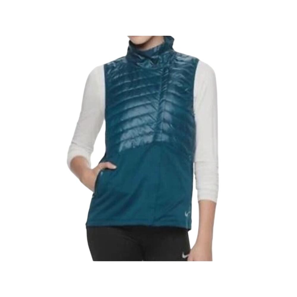 Nike Womens Teal Essential Quilted Running Mockneck Vest Size Large